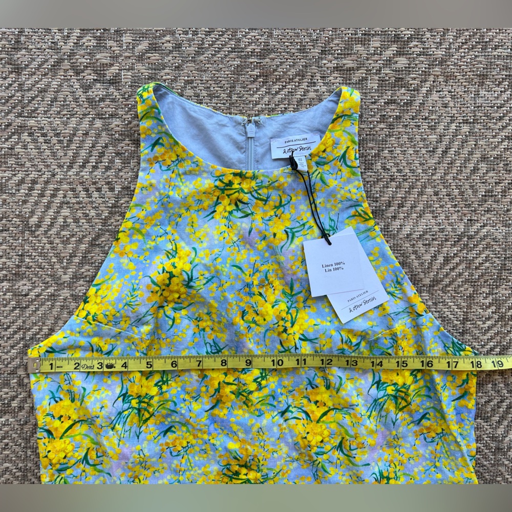 & Other Stories Linen Yellow Blue Floral Shift Sleeveless Dress Size 8 NWT - Picture 2 of 6